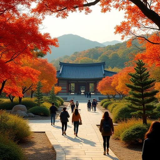 창덕궁 후원에서 가을 단풍을 즐기는 여행객들